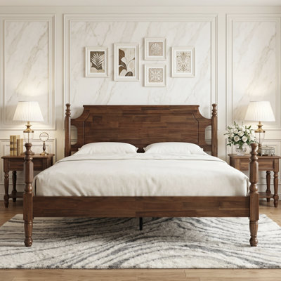 Base de lit plateforme grand format, tête et pied de lit en bois massif, pieds centraux en métal avec 12 lattes durables, antidérapant et sans bruit, assemblage facile, aucun sommier tapissier nécessaire, finition noyer