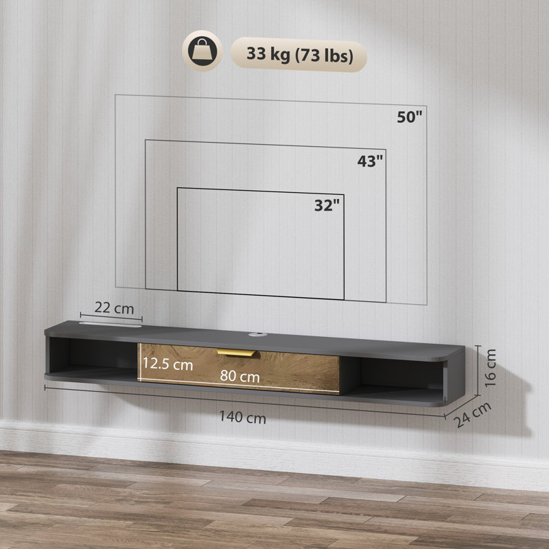 Unfinished Floating TV Stand, 16cm H x 140cm L x 24cm W