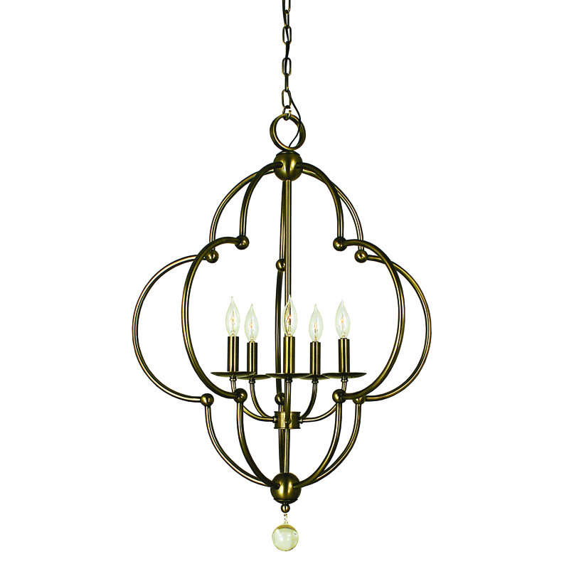Luminaire suspendu géométrique simple à 5 lumières Goins, Laiton antique