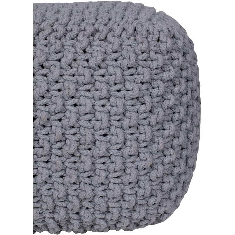 Gray Hand-Knitted Cotton Square Pouf Ottoman