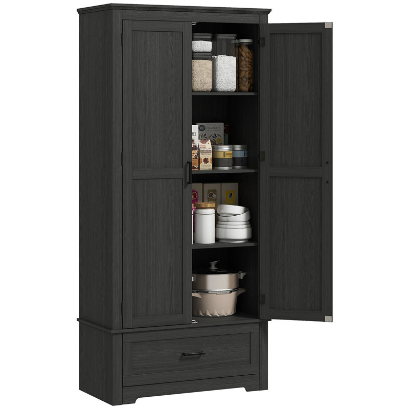 Armoire de rangement pour garde-manger de 69 po de hauteur, armoire autoportante Farmhouse avec 2 portes, tiroir et tablettes réglables pour la salle à manger