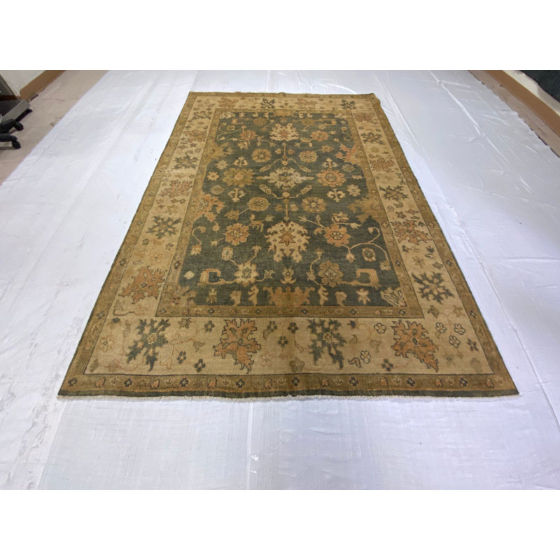 Tapis Oushak rétro noué à la main de conception unique 6 pi x 8 pi 9 po Anatolian