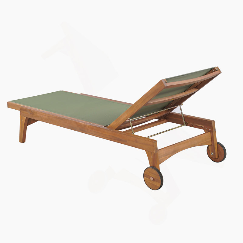 Chaise longue d'extérieur à structure en bois, Vert / Naturel