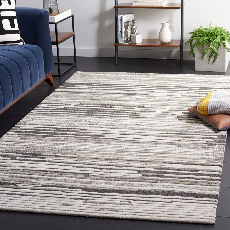 Tapis beige / gris en laine / coton touffeté à la main Rizzuto, Rectangle 8 pi x 10 pi