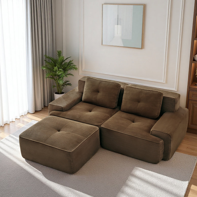 Boneless 81.9” Boneless Couches For Living Room, Modular Sectional Sofa With L-Shape Chaise, 2 Seater Comfy Upholstered Loveseat Deep Seat Corduroy Fabric Cloud Couch No Assembly, Anti-Slip Design?