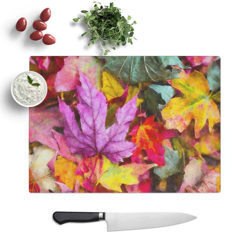 Tempered Glass Colourful Autumn Leaves Chopping Board, 28.5 cm x 39 cm
