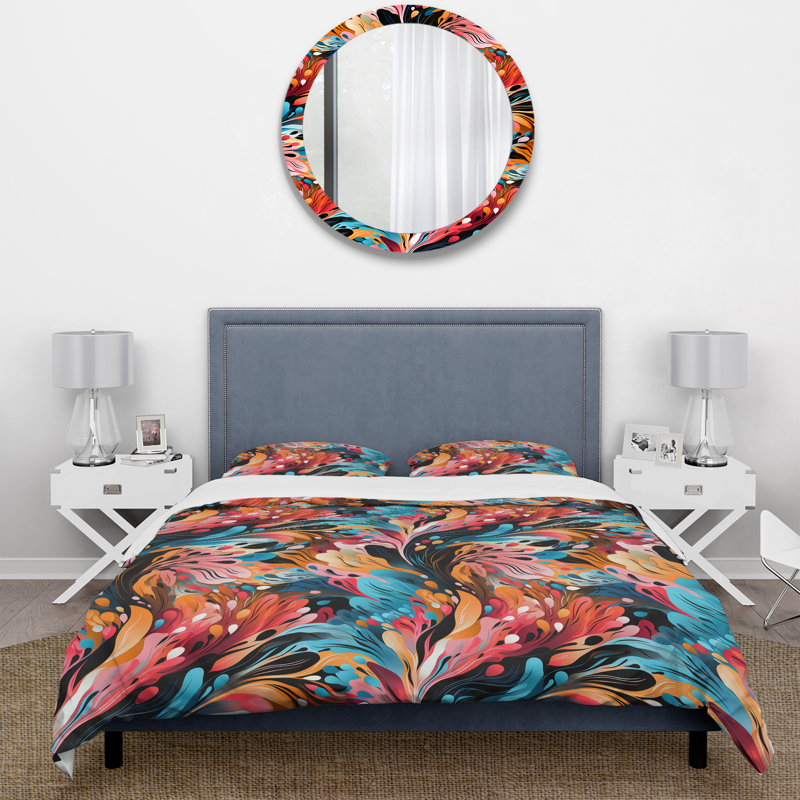 Ensemble de housse de couette Eclectic Multicolor Ink Carnival I, Housse de couette simple + 1 taie décorative stan