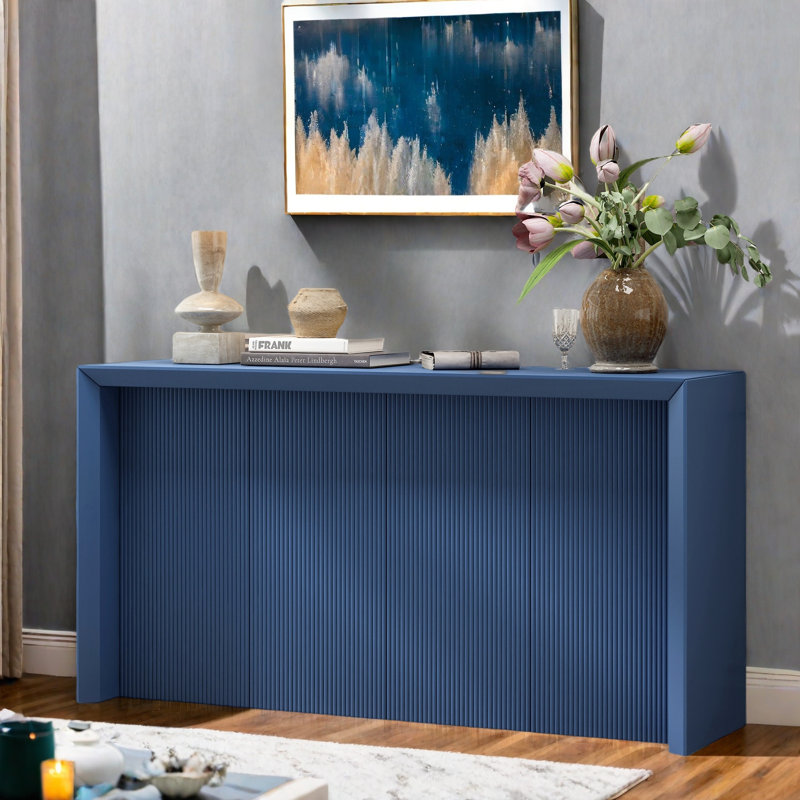 Console Table With Simple Lines And Rear Panel, Navy Blue