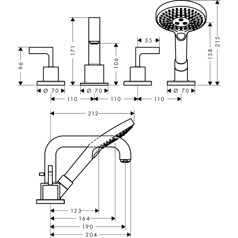 Citterio Tub Filler with Diverter, Brushed Nickel