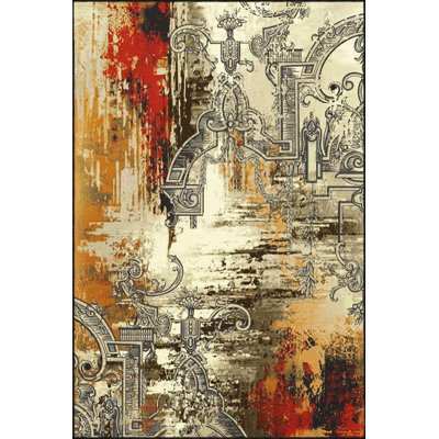 Embroidered Illustrated Patterned Woven Base Washable Carpet