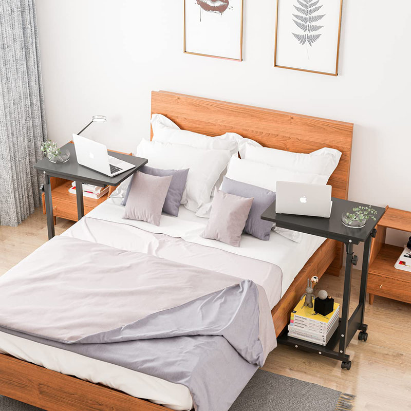 Adjustable Height C Table Sofa Side Bedside Table With Wheels, Hospital Bed Table Rolling Tray With Storage, Mobile Computer Desk Laptop Table For Home Use