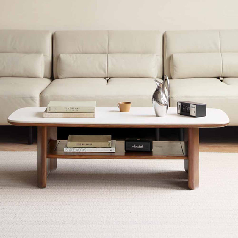 Table à thé en bois massif, H 15,75 po x L 43,31 po x l 21,65 po, Blanc