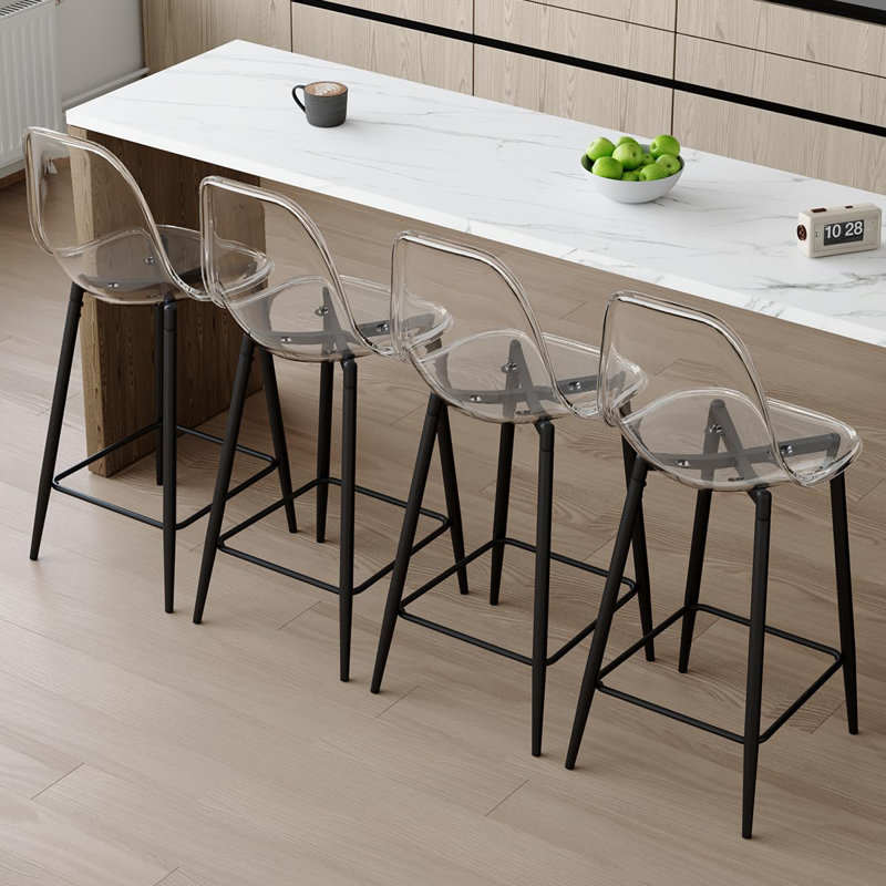 25.6" Modern Bar Stools with Metal Frame（Set of 4）, Black, 4