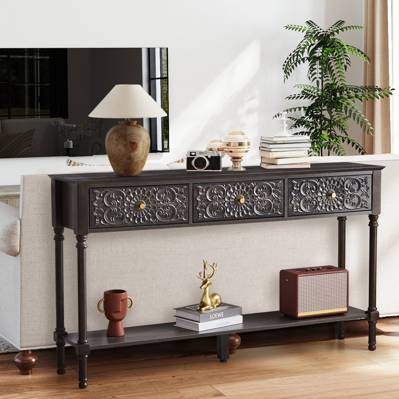 55.11'' Farmhouse Console Table, Black/Gray