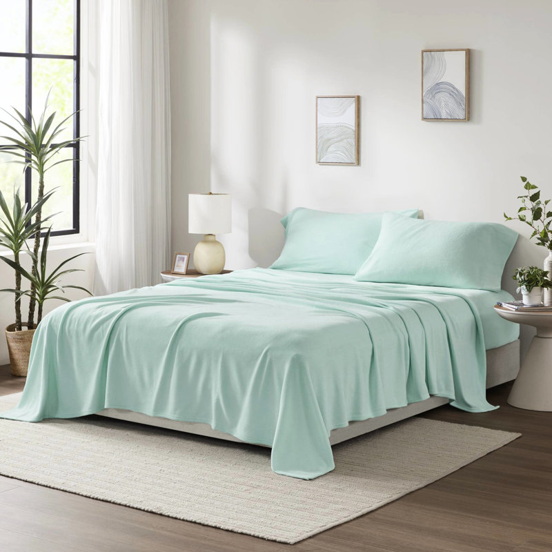 Ensemble de 3 draps pour lit simple TG - 100% molleton, doux et douillet, boulochage, draps lavables à la machine, plats et ajustés, 1 taie d'oreiller ultra position, drap,