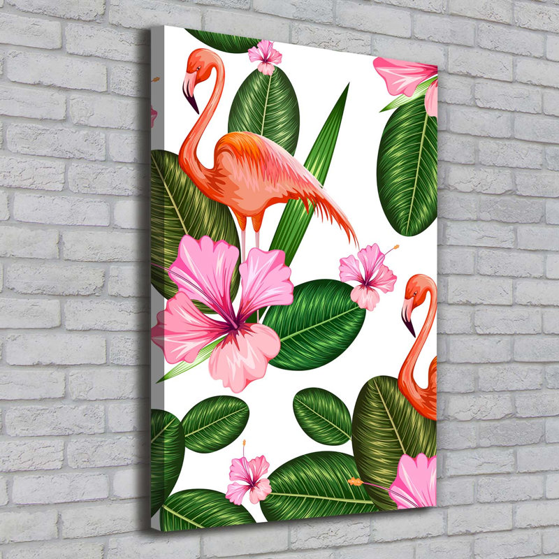 Flamingos And Flowers - Wrapped Canvas Print