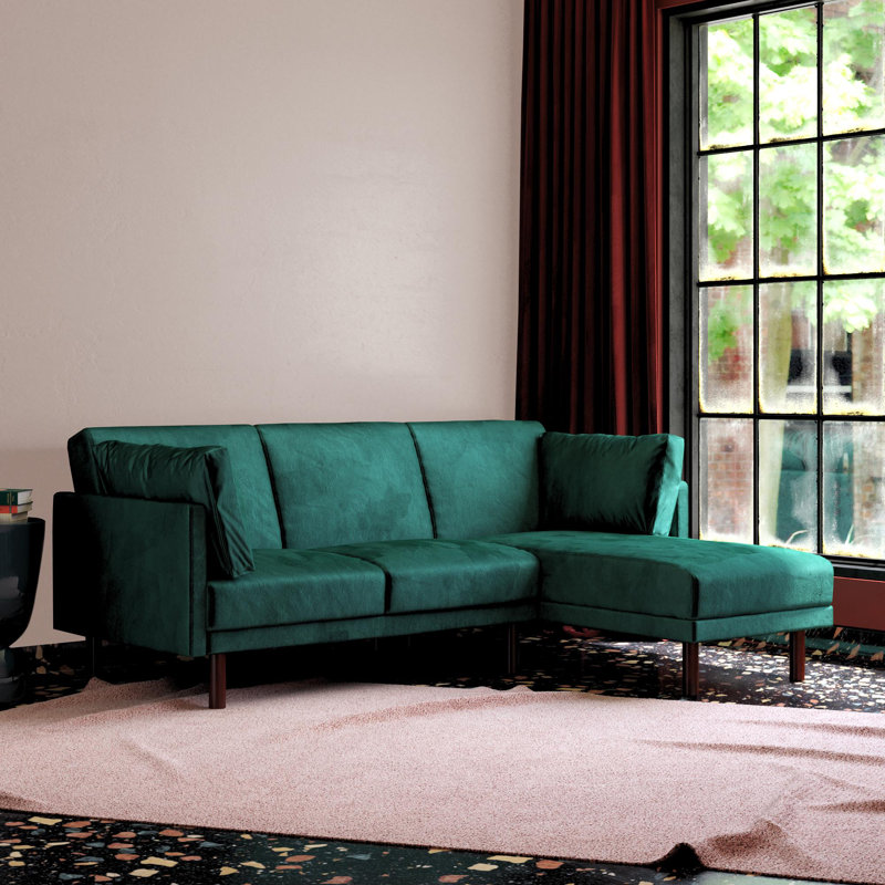Auryon Small Double 204.5cm Velvet Futon Sofa, Green