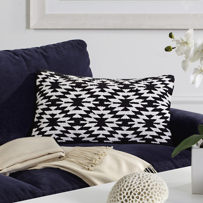 Geometric Feather Throw Pillow, Black