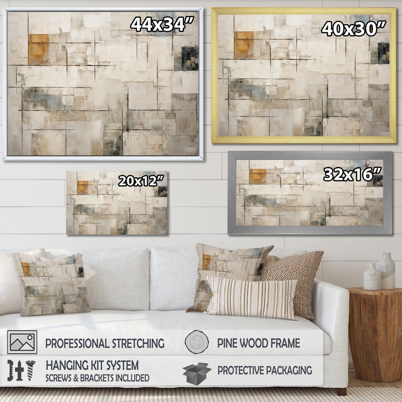 Minimalisme beige et doré scandinave V - impressions encadrées scandinaves, Toile tendue, H 16 po x l 32 po x P 1 po