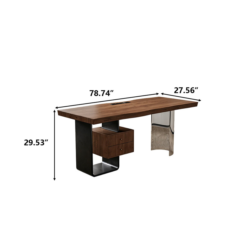 Bureau 78,74 po moderne en bois massif brun minimaliste, H 29,53 po x l 78,74 po x P 27,56 po