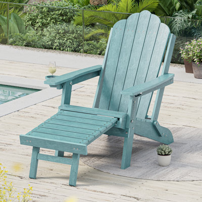 Folding Adirondack Chair, All-Weather HDPE Plastic 3-Position Adjustable Outdoor Patio Chair with Retractable Ottoman for Deck Backyard Garden Lawn Porch