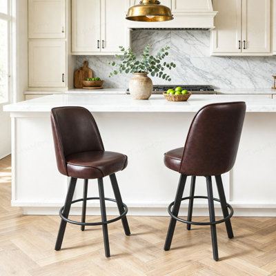 Ensemble de 2 tabourets de bar pivotants rembourrés de qualité commerciale et très confortables avec structure en métal.
