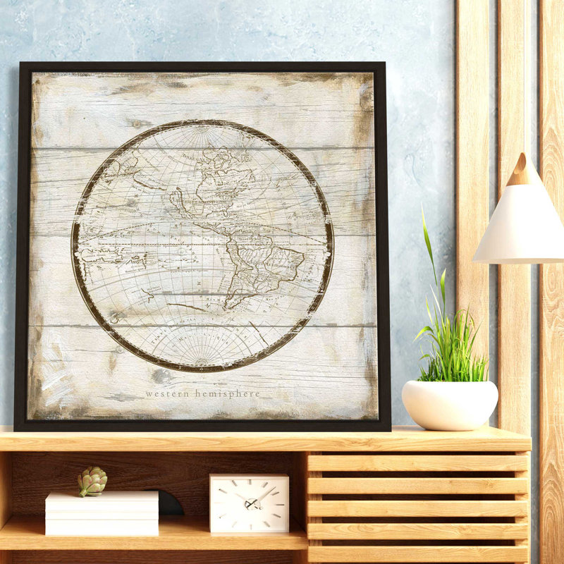Western Hemisphere par Carol Robinson - Peinture, L 39,5 po x H 39,5 po, Encadrement brun