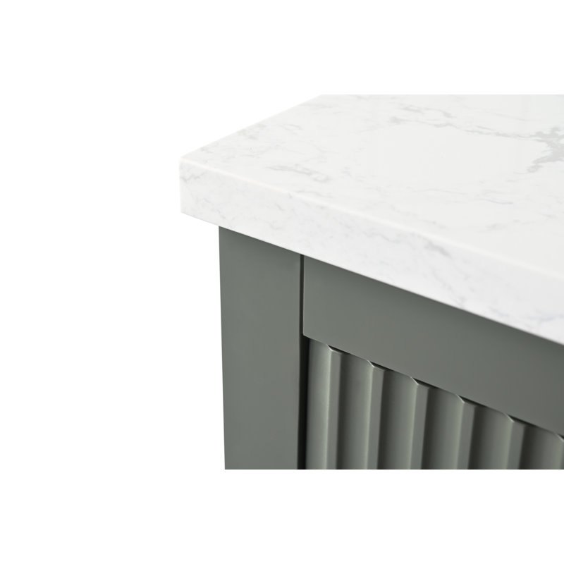 Laval 36" Single Sink Freestanding Bathroom Vanity with Engineered Marble Top, Brushed Nickel, Linear Vintage Green
