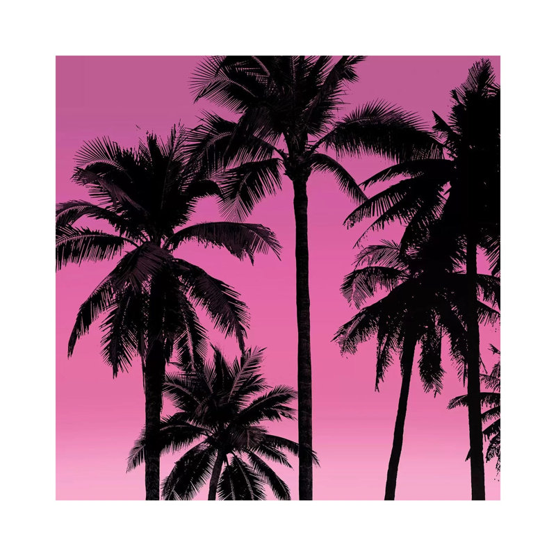 Palms Black On Pink I by Mia Jensen - Wrapped Canvas Print, 93.98 cm H x 93.98 cm W x 1.91 cm D
