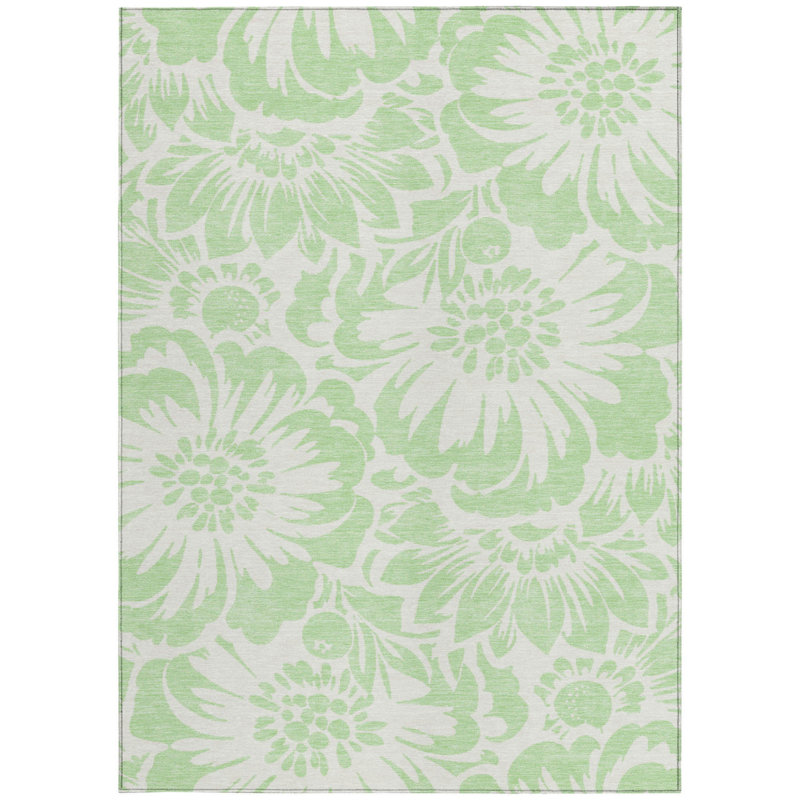 Tapis intérieur lavable antidérapant floral vert menthe et ivoire 9 pi x 12 pi