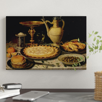 «Still Life With A Tart, Roast Chicken, Bread, riz And Olives», reproduction d'impression sur toile tendue