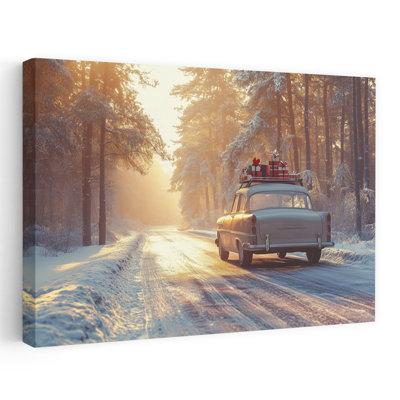 «Christmas Road Trip», rétro, rétro, forêt naturelle, impression d'art mural