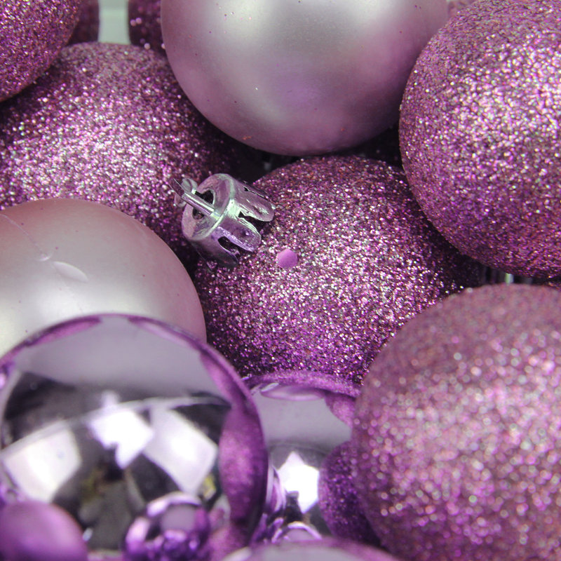 9 Ornement boule de Noël à 4 finitions incassable, Mauve lavande clair