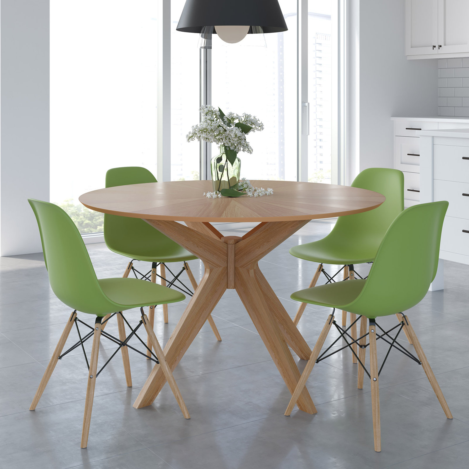 Jordan 4 - Person Dining Set, Green, Natural, Natural
