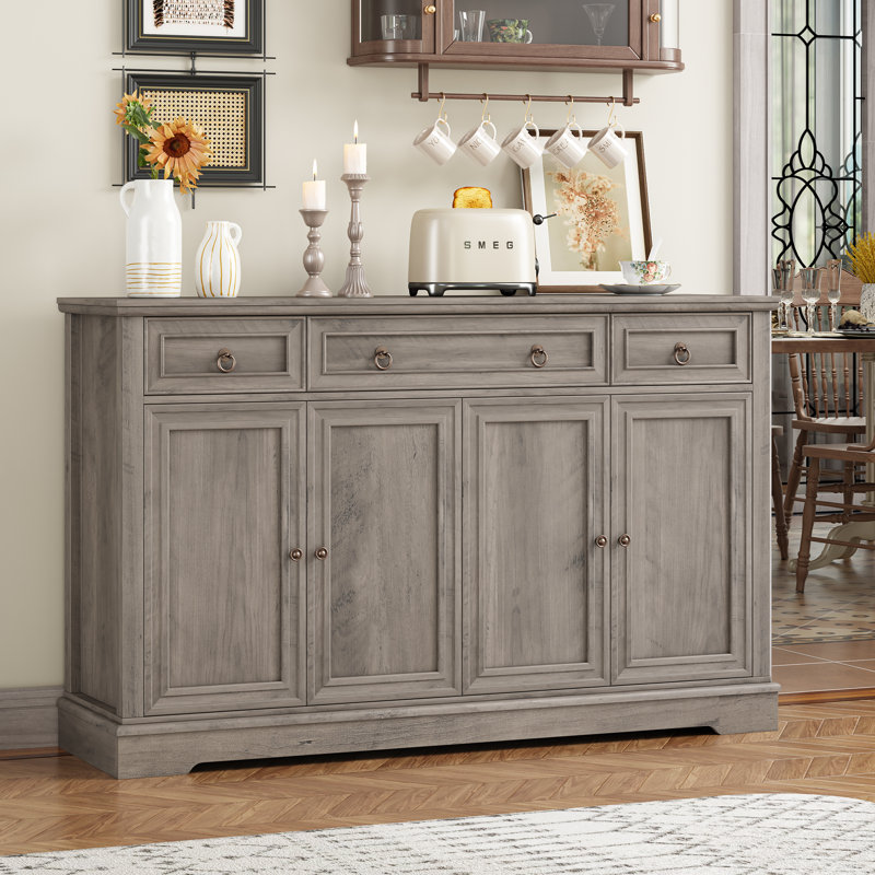 Broadview 54" Sideboard Buffet with Drawers, Dining Cabinet with Adjustable Shelf, Gray Brown