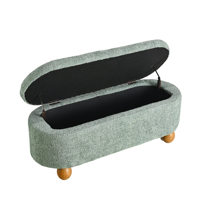 Modern Oval Storage Bench with Spherical Legs for Entryway and Living Room, Light Green