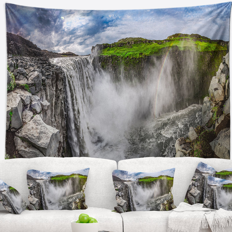 Paysage impressionnant tapisserie de cascade de dettifoss, H 32 po x l 39 po