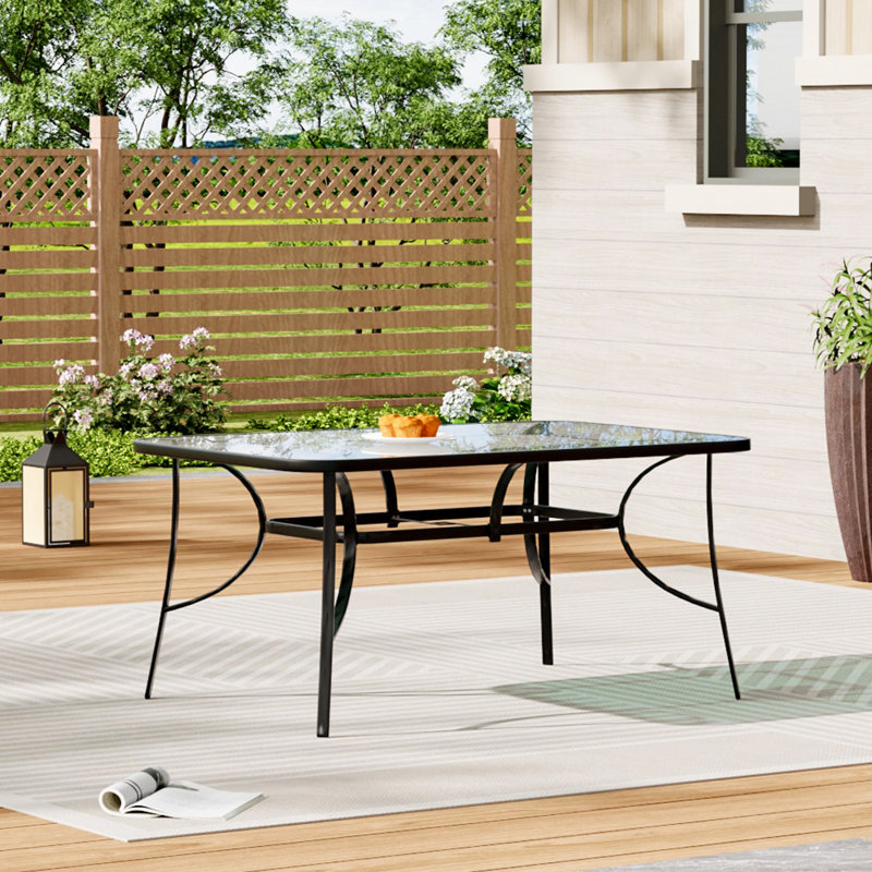 Courchevel Rectangular Metal Outdoor Dining Table With Umbrella Hole , 120cm cm W cm D, Black, 72cm H x 120cm W x 80cm L 