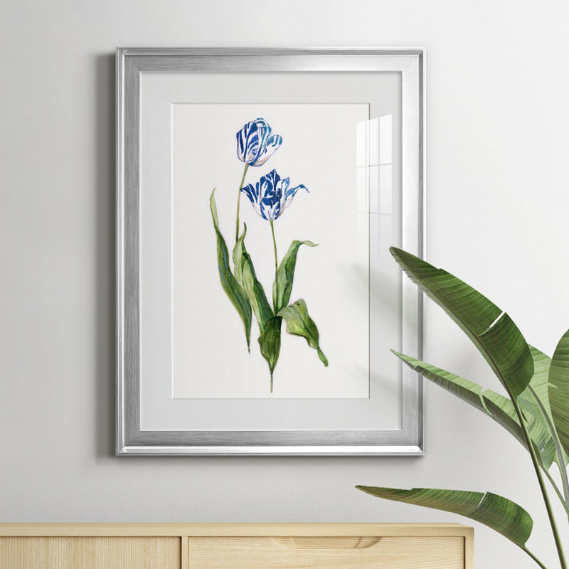 Peinture botanique bleue vive II, Argent, H 22,5 po x l 30,5 po x P 1,5 po