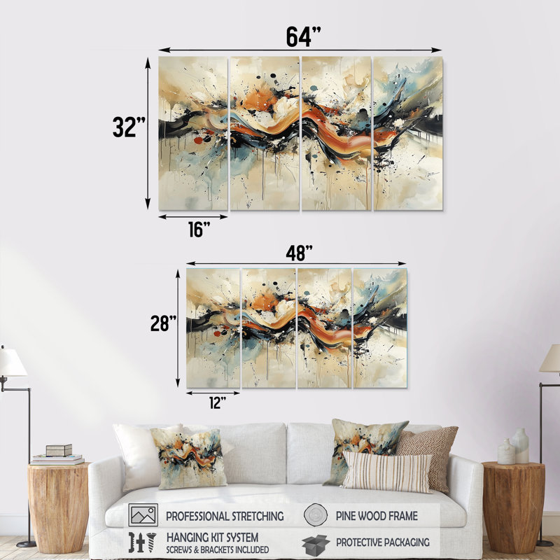 Damen - réalisme abstrait, art mural moderne, 4, H 28 po x l 48 po
