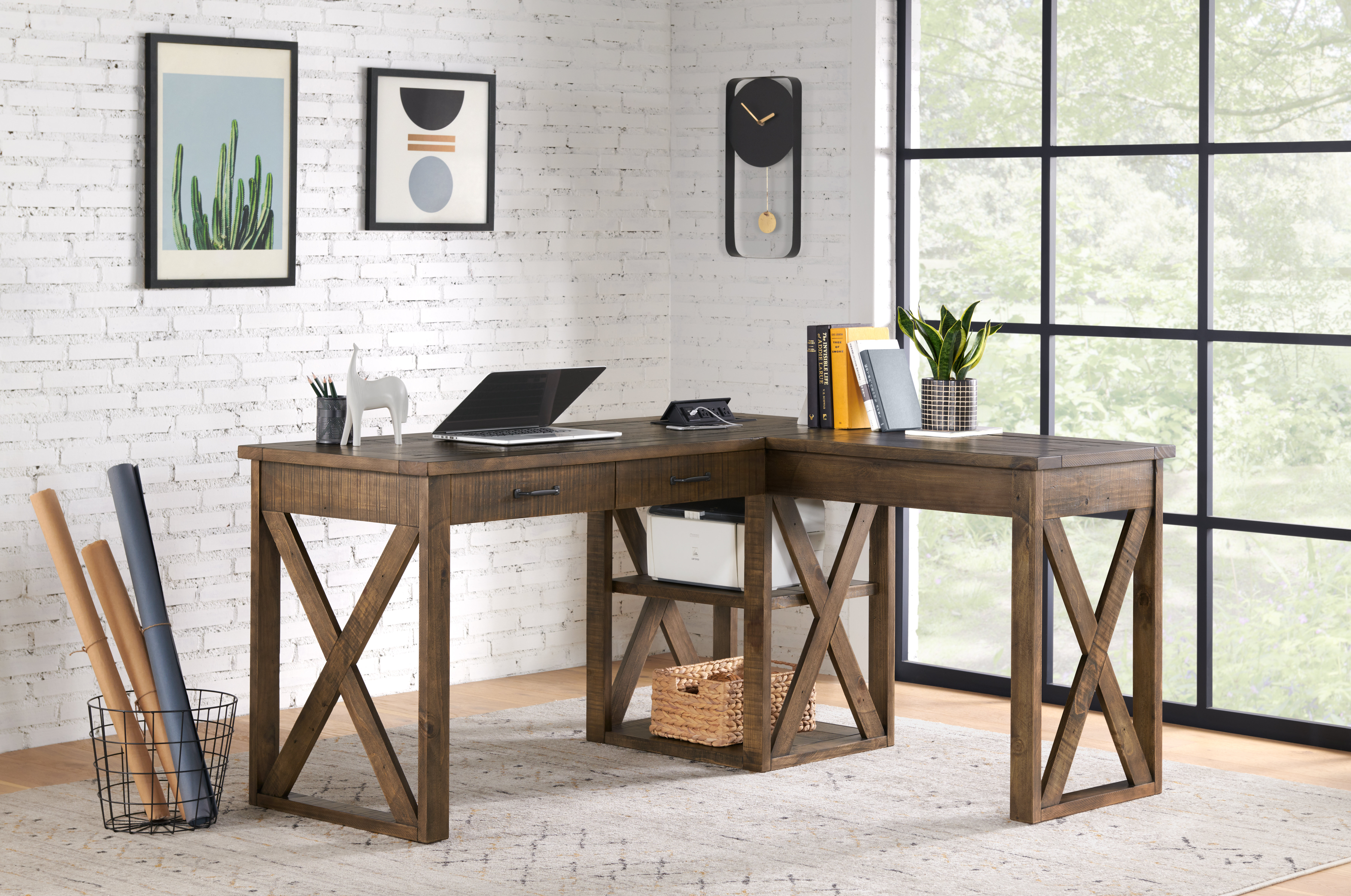 Buy Nexora L shape Modular Office Table with Three Drawers (Exotic