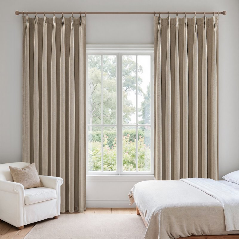 100%Full Blackout Linen Curtains,Pinch Pleated Curtains,Lined Drapes Set of 2(With Hooks and Rings), 40" W x 90" L, Linen