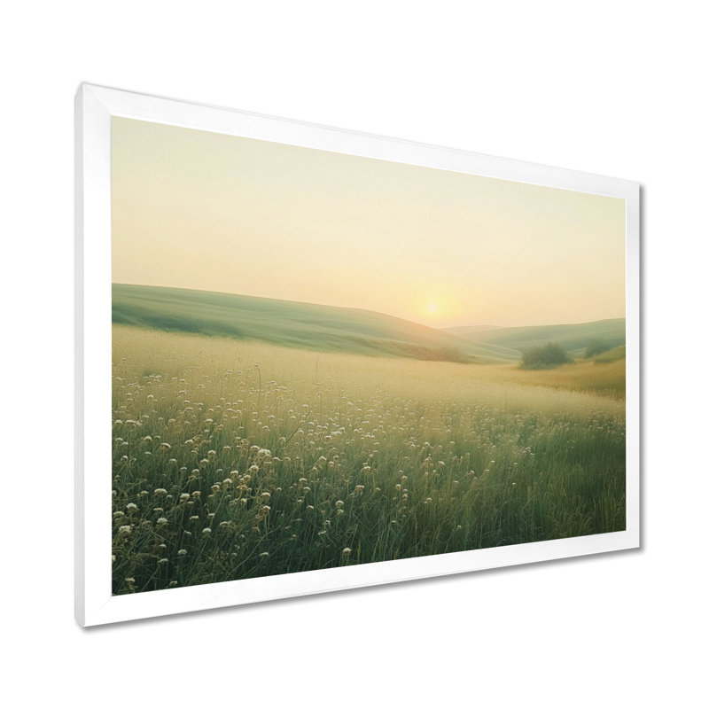 Tableau encadré Nordicneutral Sunset Meadow Calm -, 30" H x 40" W, Cadre photo blanc