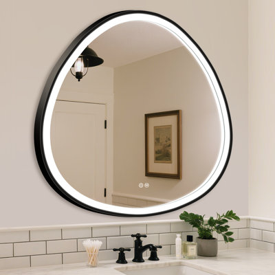 Miroir à cadre noir à DEL, luminosité réglable, 3 couleurs, antibuée, contrôle tactile, à brancher