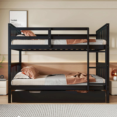 Lit superposé double au-dessus de double avec lit gigogne simple et échelle