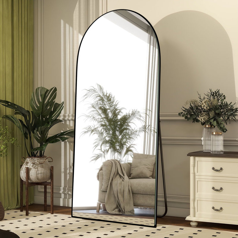 Oversized Wood Arched Full Length Mirror, Standing or Leaning Full Body Mirror, 71" x 24", Black