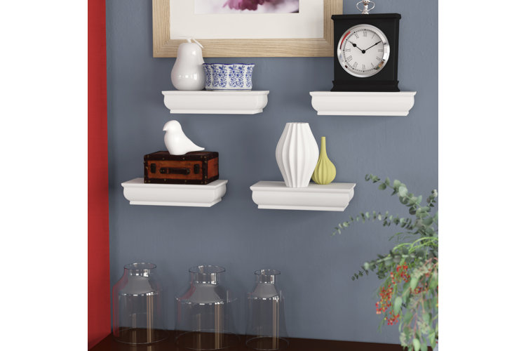 Wall Mounted Decorative Hanging Shelf, Set of 2, Size: White