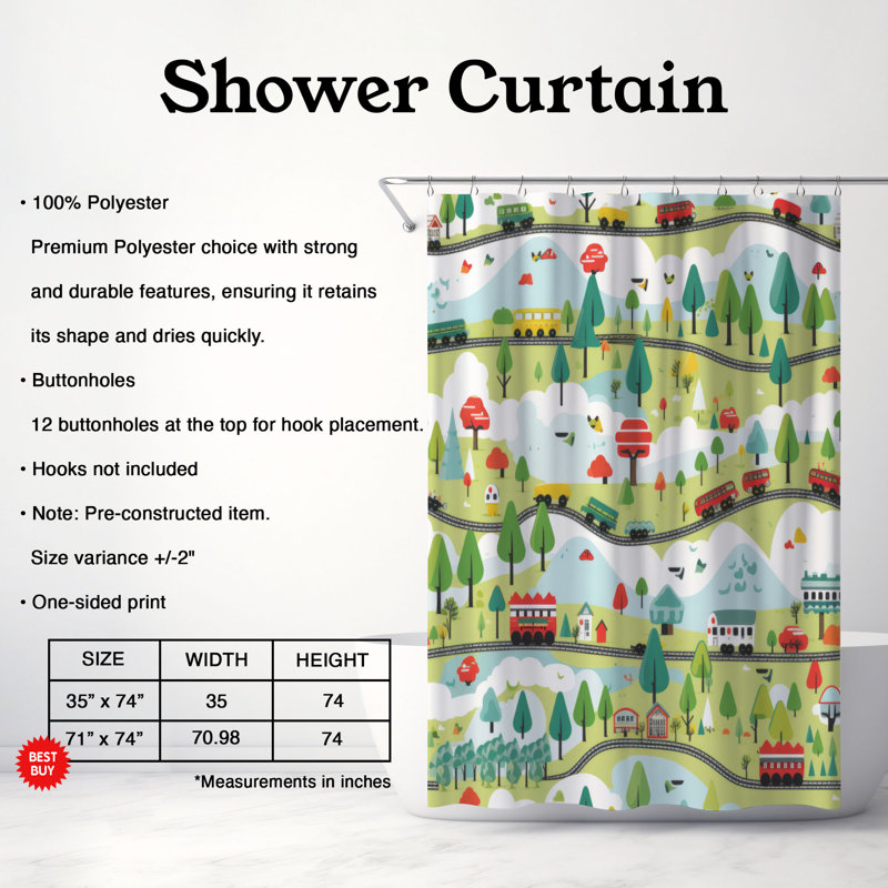 Happy Train - Rideau de douche Premium, H 74 po x l 71 po