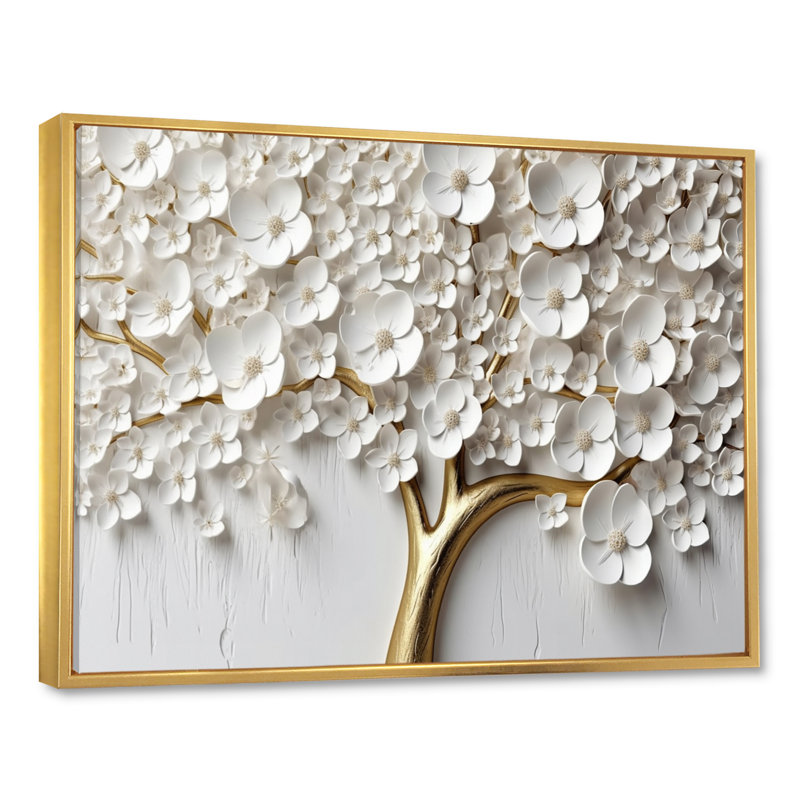 Orchidée blanche dans un jardin de branches I - reproduction sur toile (sans texture) , H 12 po x l 20 po, Cadre flottant