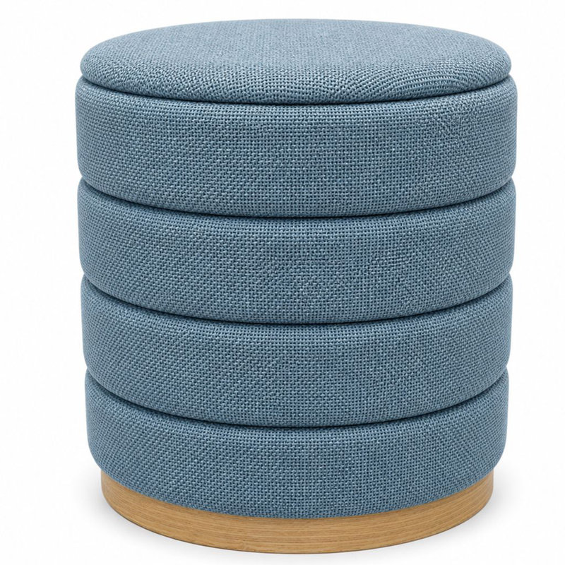 Stylish Linen Cylinder Storage Ottoman, Light Blue